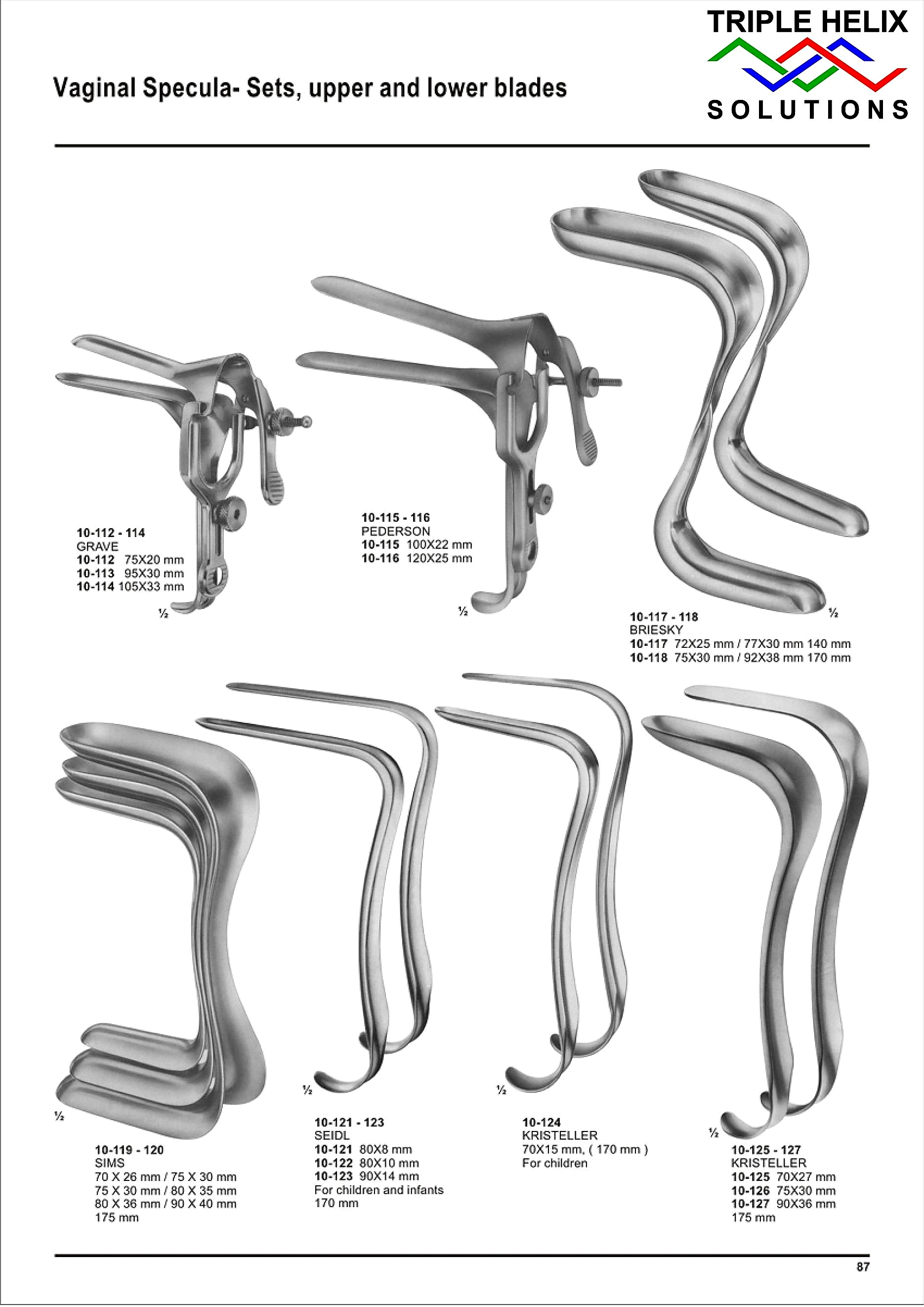 Vaginal Specula- Sets, upper and lower blades - page 87